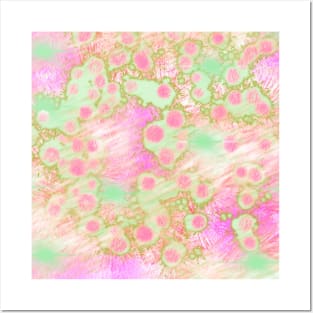 Magenta dots pink splash orange and light green bacterium Posters and Art